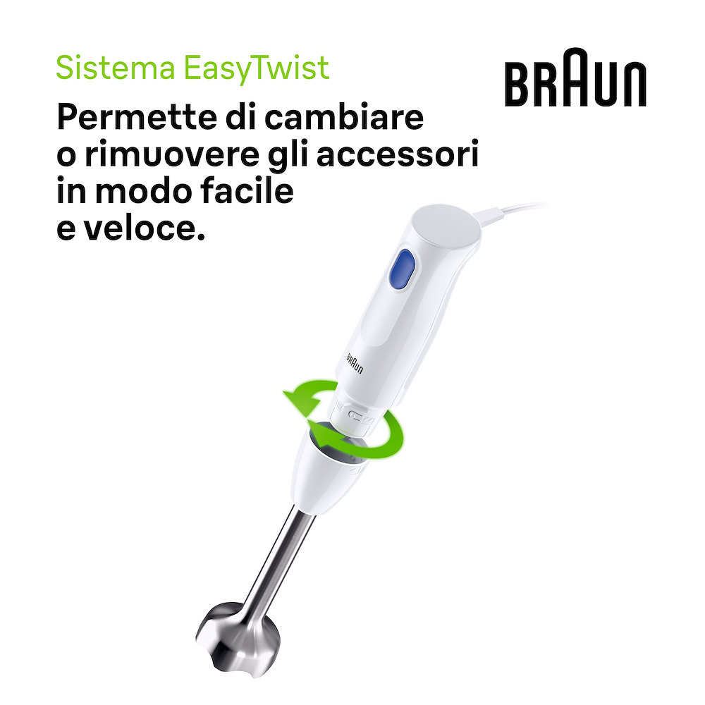 Stabmixer Braun, Edelstahlfuß, 450 Watt Leistung mit Alles Zerkleinerer.