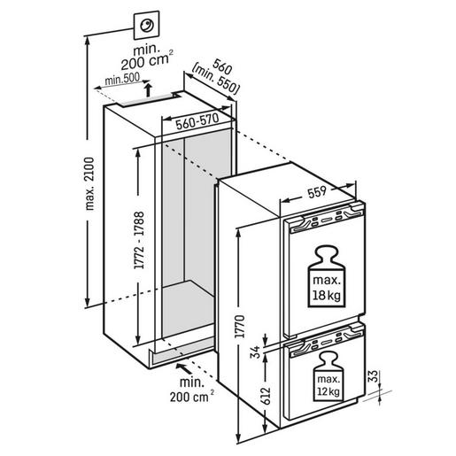 Kühlschrank-Einbau Liebherr vollintegriert mit Kellerauszug.