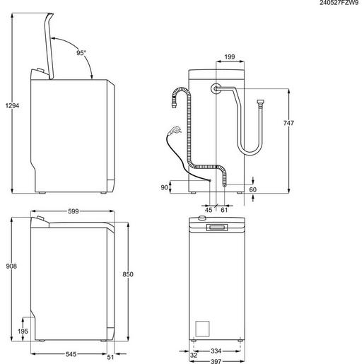 Waschmaschine AEG, Toplader, 7 kg Füllmenge, Schleuderdrehzahl U/min: maximal 1.300, 10 Waschprogramme.