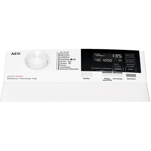 Waschmaschine AEG, Toplader, 7 kg Füllmenge, Schleuderdrehzahl U/min: maximal 1.300, 10 Waschprogramme.