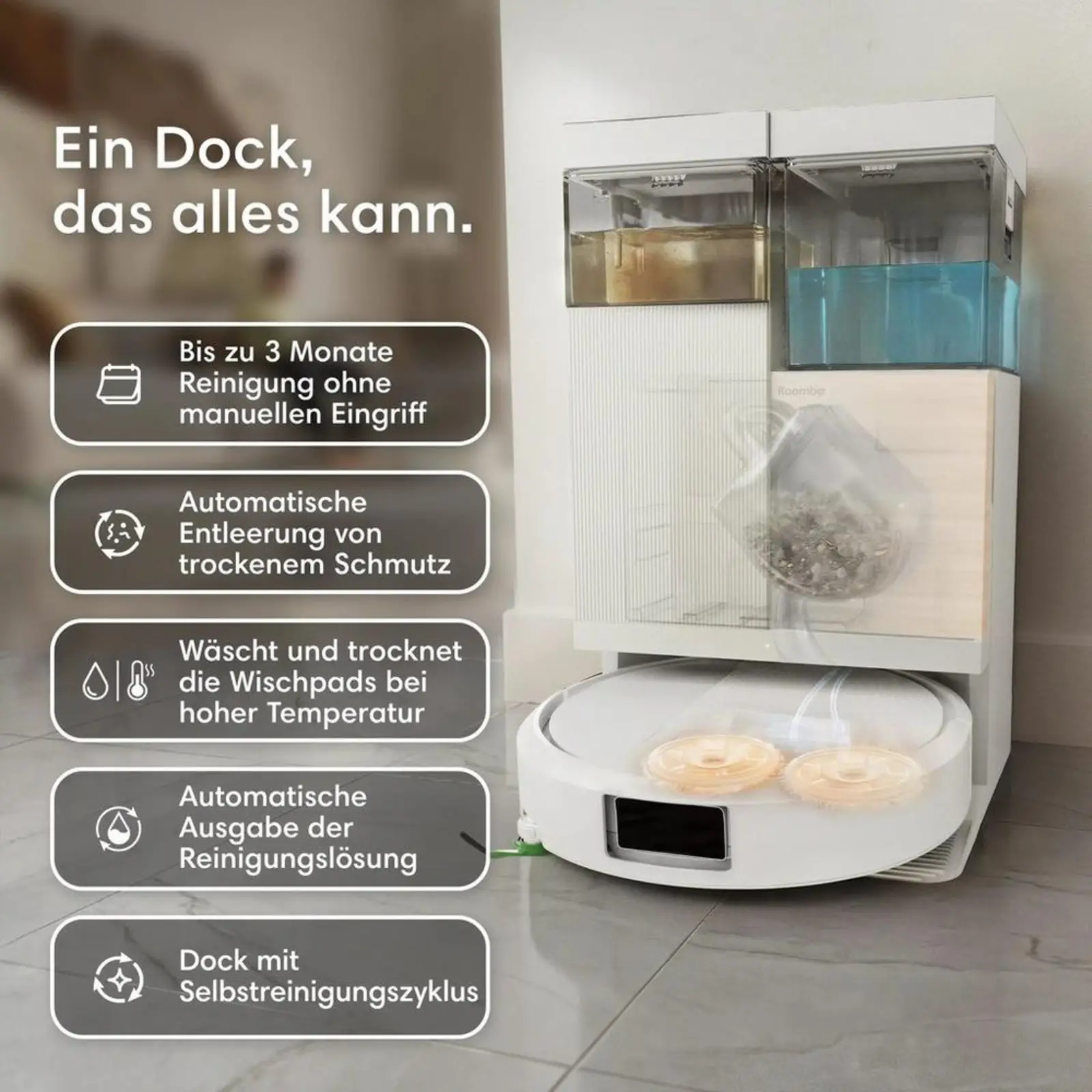 Robot lavapavimenti, robot aspirapolvere, Clean Base, iRobot bianco