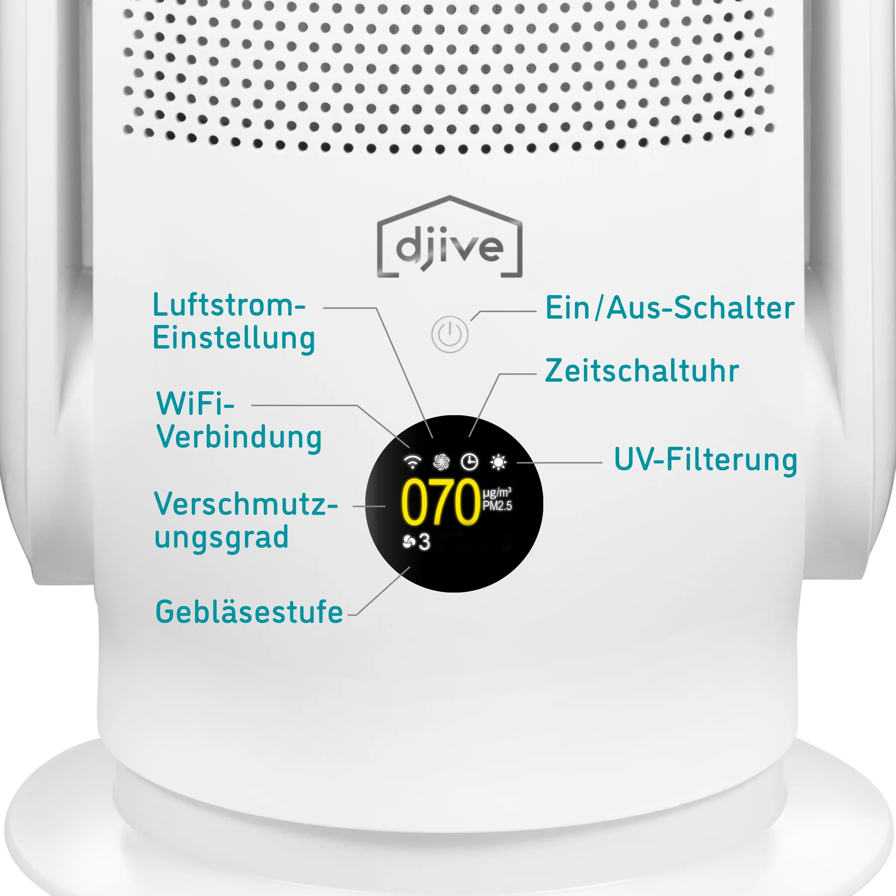 Luftreiniger, Ventilatormodus, bis 86,3 m³/h Luftumwälzung.