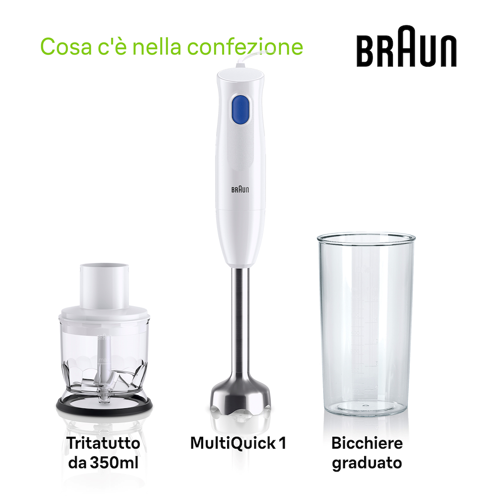 Stabmixer Braun, Edelstahlfuß, 450 Watt Leistung mit Alles Zerkleinerer.