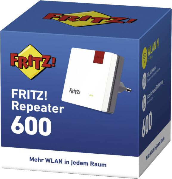 W-LAN Repeater, extern, Datenübertragung: W-LAN Mesh, W-LAN, W-Lan 802.11 n, Datentransferrate W-Lan maximal 600 MBit/Sekunde.