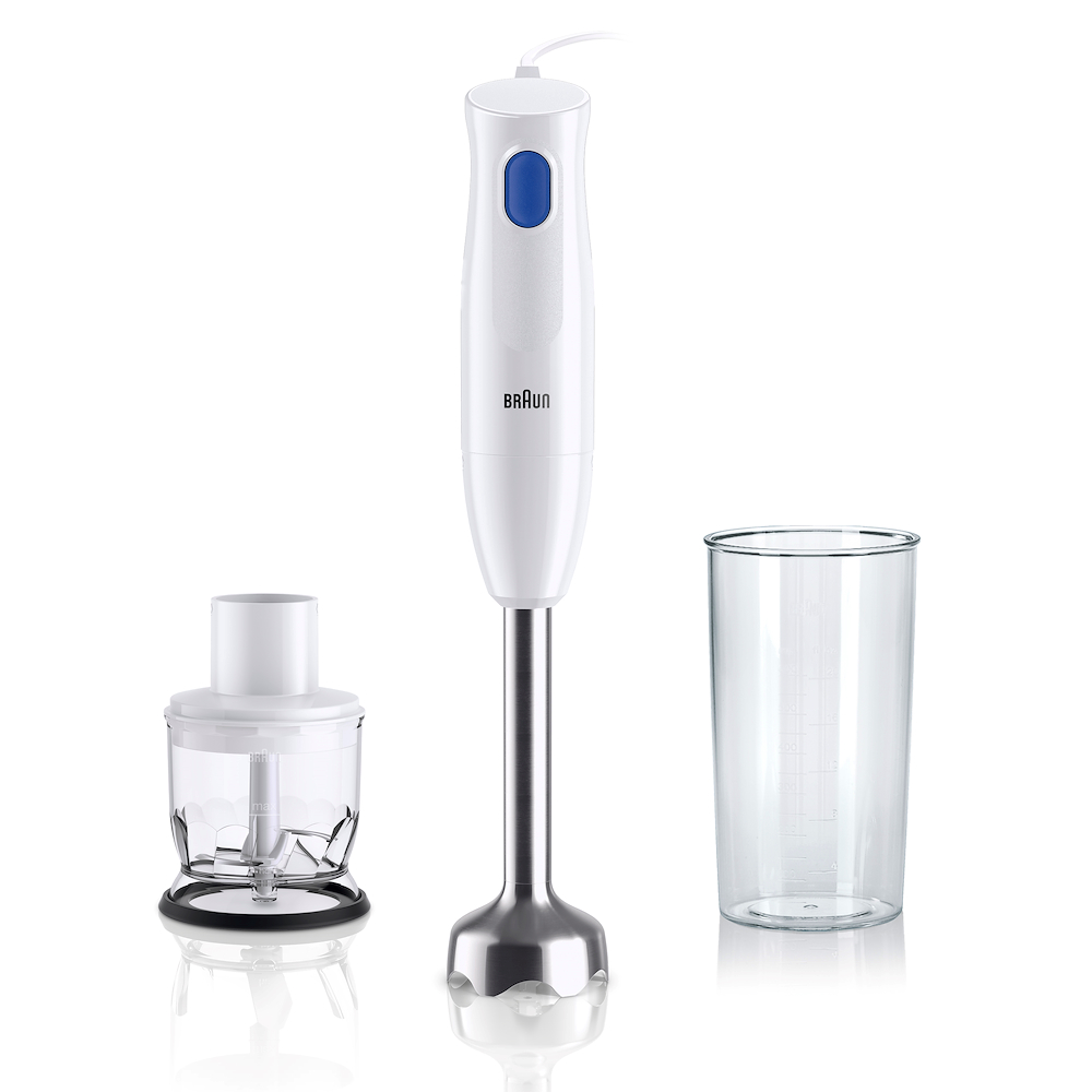 Stabmixer Braun, Edelstahlfuß, 450 Watt Leistung mit Alles Zerkleinerer.