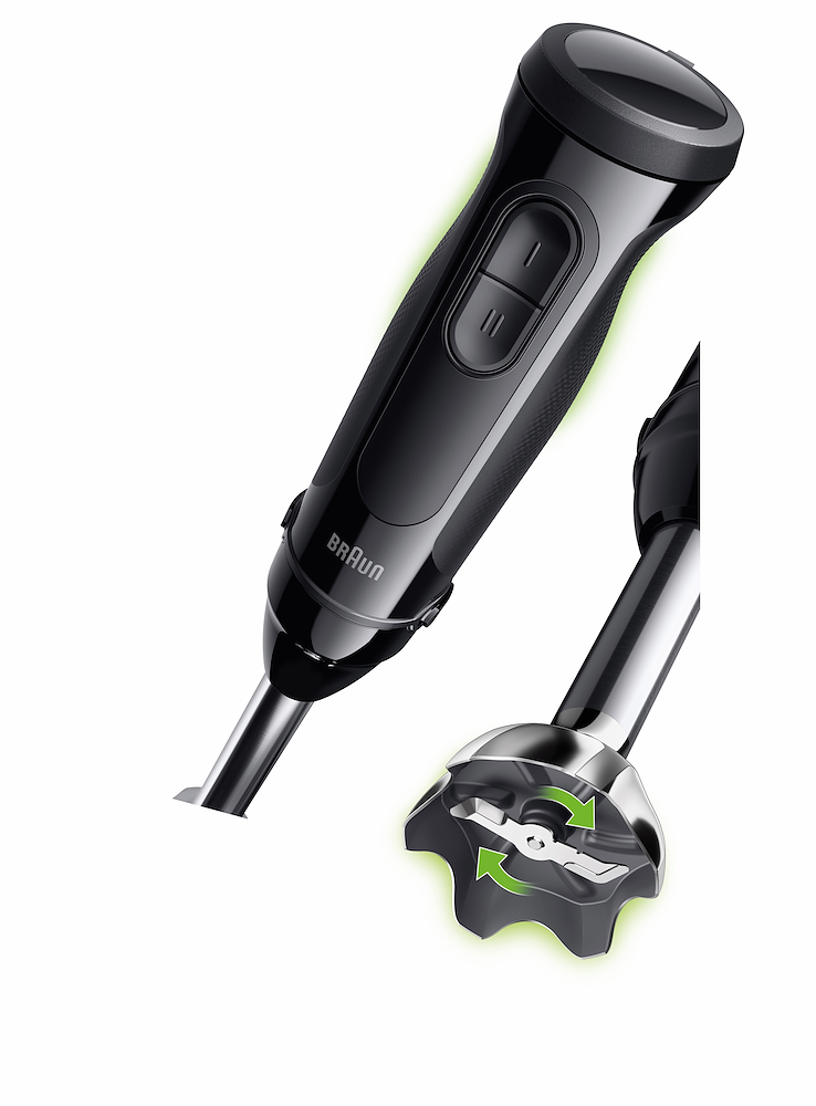 Stabmixer 900W 0,6L 2 Geschwindigkeiten, schwarz, Edelstahlfuß mit Alleszerkleinerer