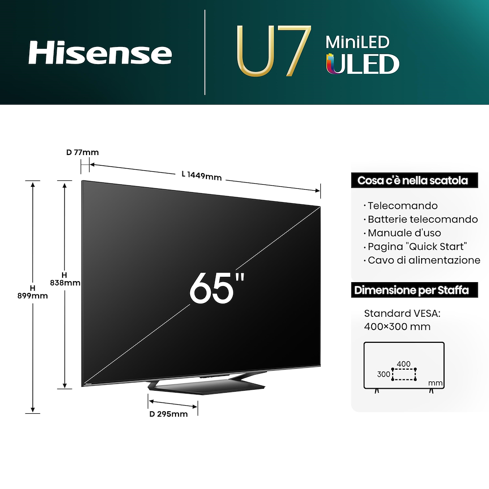 Smart TV Mini-LED Hisense 65"UHD 4K DVBT2/S2 VIDAA.