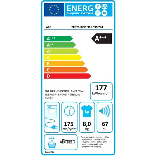 TROCKNER AEG 8KG mit Wärmepumpe A+++.