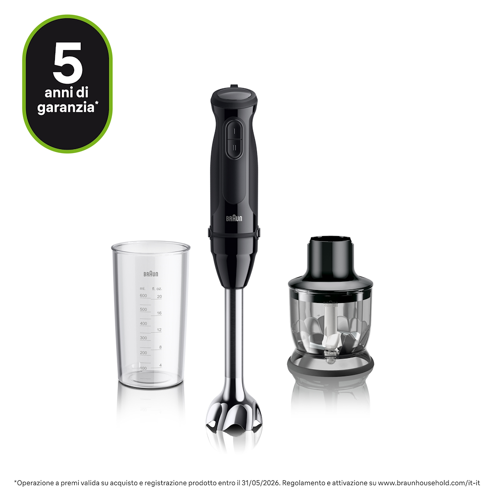 Stabmixer 900W 0,6L 2 Geschwindigkeiten, schwarz, Edelstahlfuß mit Alleszerkleinerer