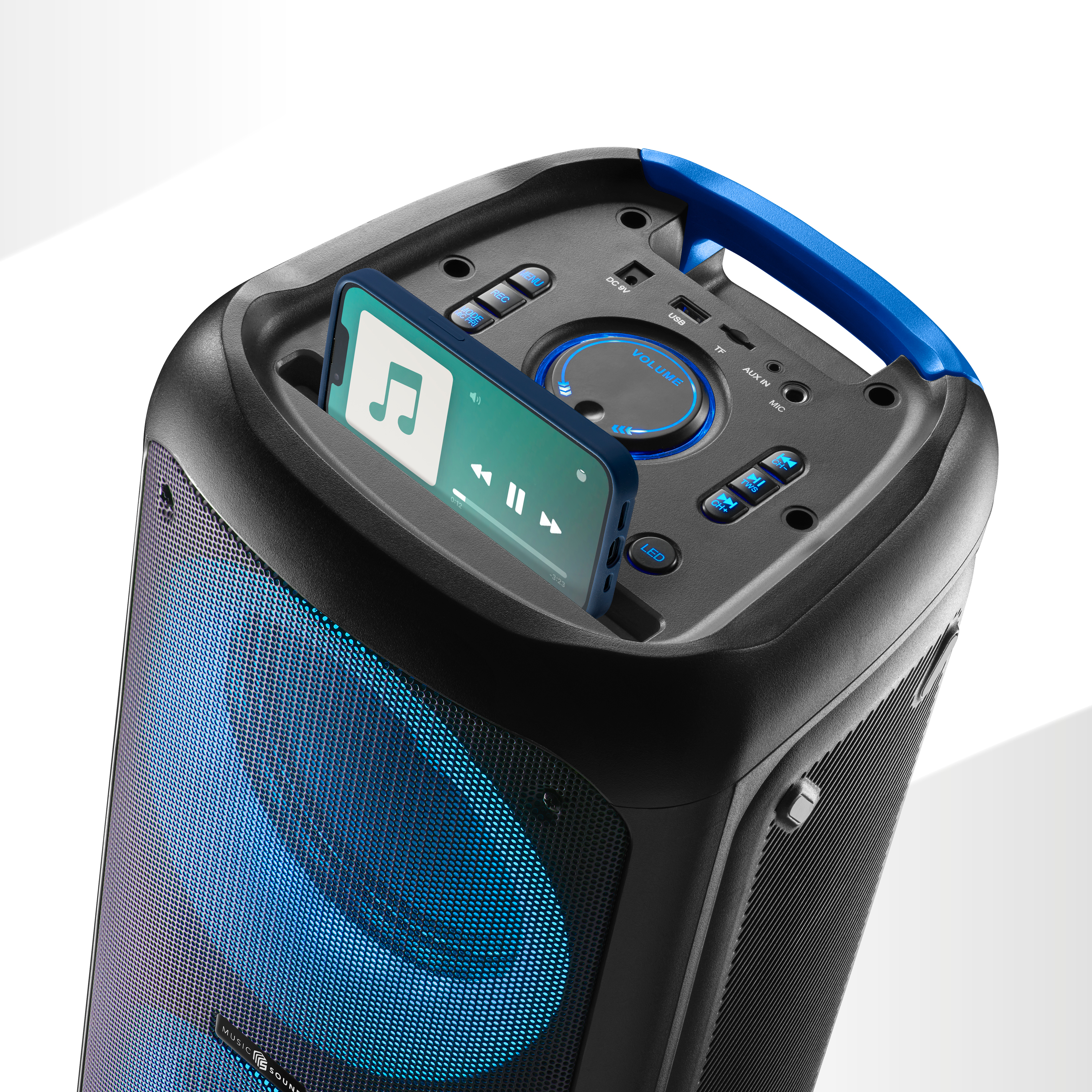 Bluetooth-Lautsprecher mit 80 W Leistung und RGB-Licht.