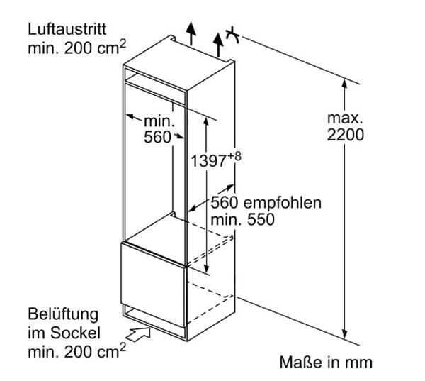 Einbau-Kühlschrank Bosch, integrierbar, Festtürmontage,