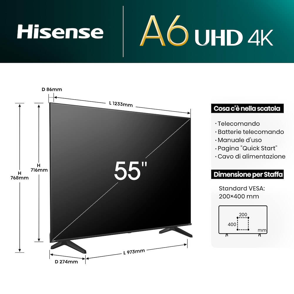 TV Hisense LED 55"UHD 4K DVBT2/S2 SMART VIDAA