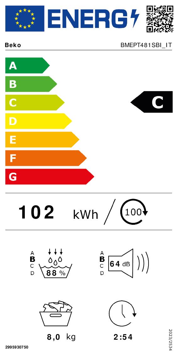 Wäschetrockner (Frontlader) 8 kg, Energieeffizienzklasse C, Invertermotor, Dampffunktion, digitales Display