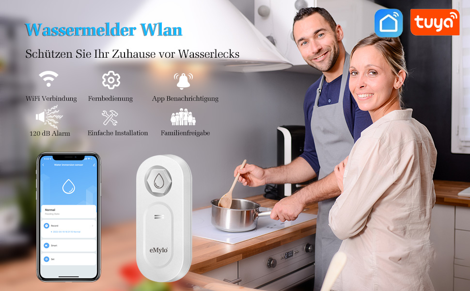 Wassermelder WLAN, Wasser-Alarm Wasserwächter 120dB WiFi.