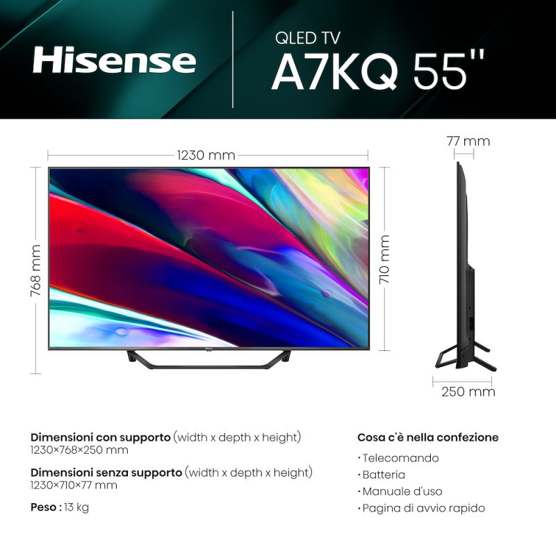 Fernseher LED 55 Zoll Hisense 4K HDR10+ DVBT2/S2 SMART VIDAA.